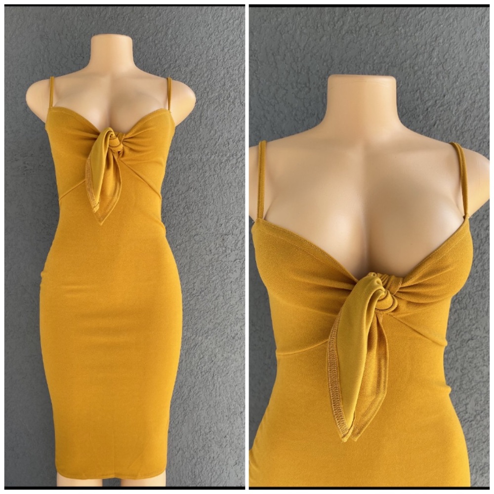 Skinny Strap Tie Front Midi Dress